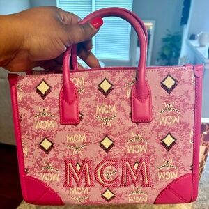 MCM Small Vintage Jacquard Tote Bag  Pink